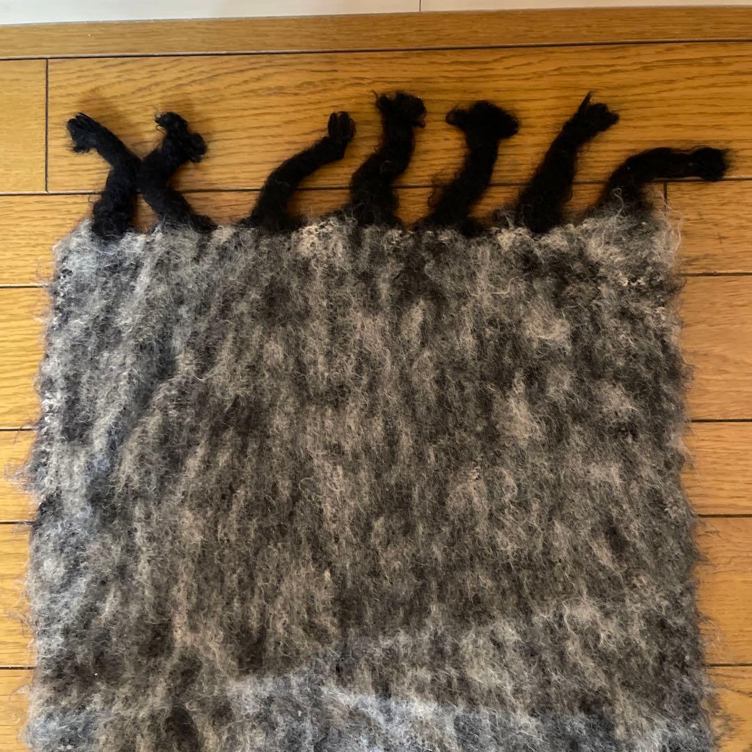 HERMES モヘアマフラー グレー系 フリンジ付き　ユニセックス