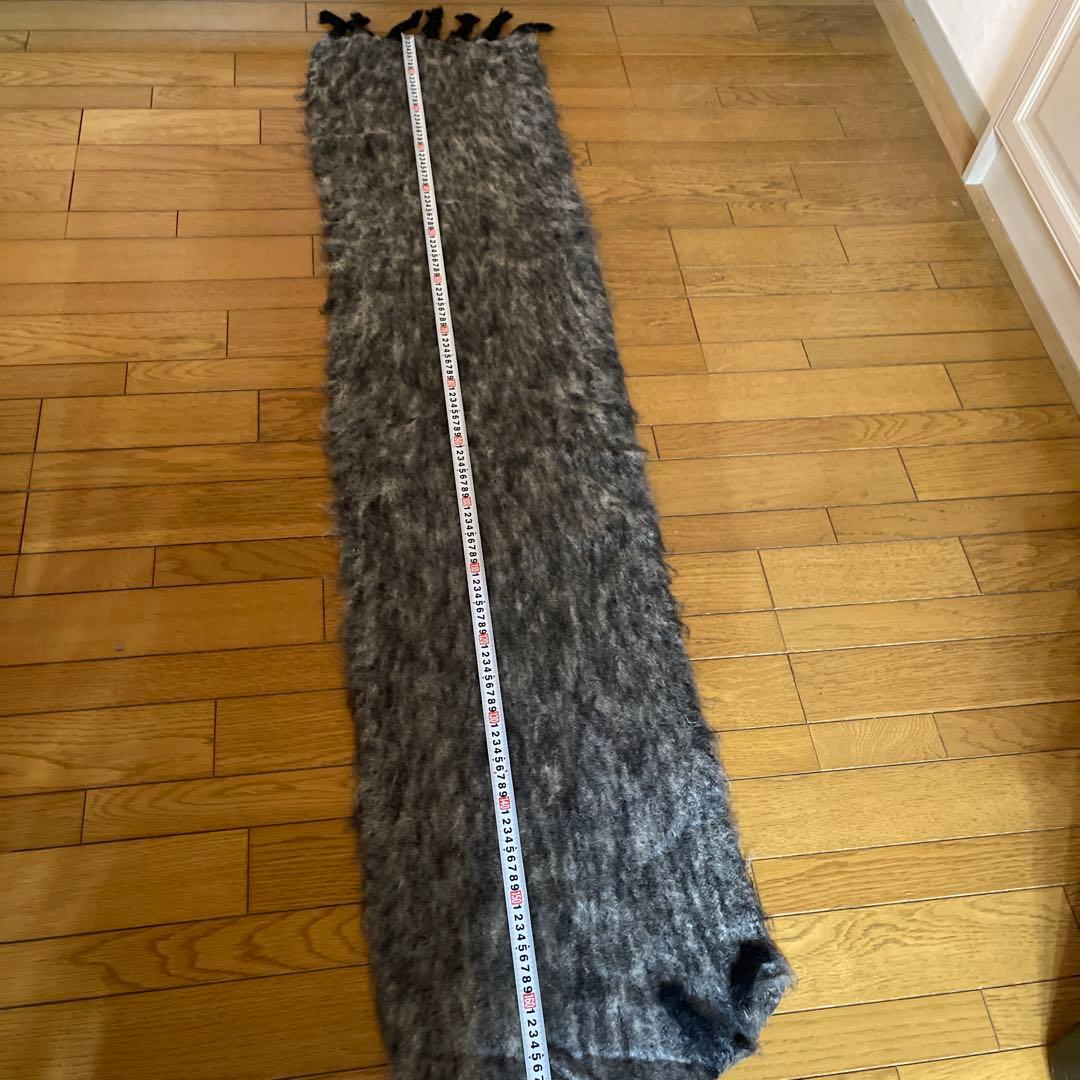 HERMES モヘアマフラー グレー系 フリンジ付き　ユニセックス
