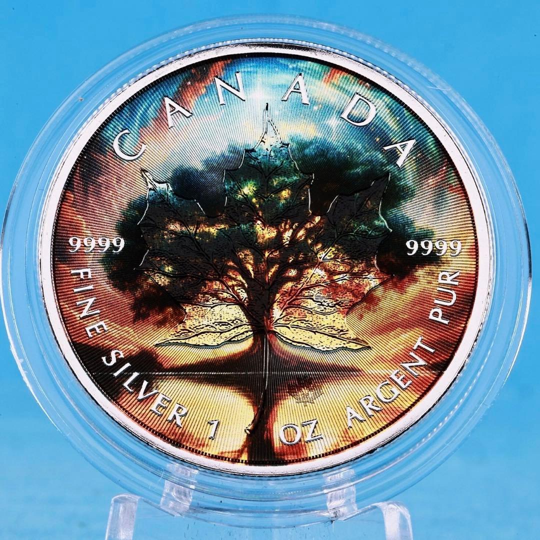 世界100枚限定！ メイプルリーフ 銀貨 カラー 生命の樹 1オンス 1oz