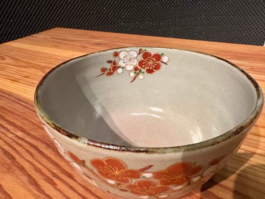 京焼　紅白梅 雪椿 茶碗2点　松香作