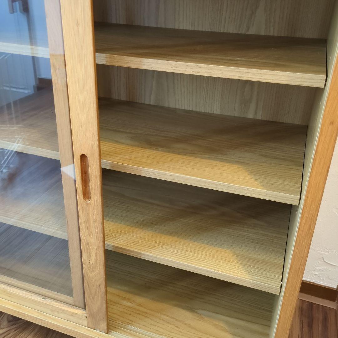 無印良品　オーク材キャビネット・ガラス扉（引戸）