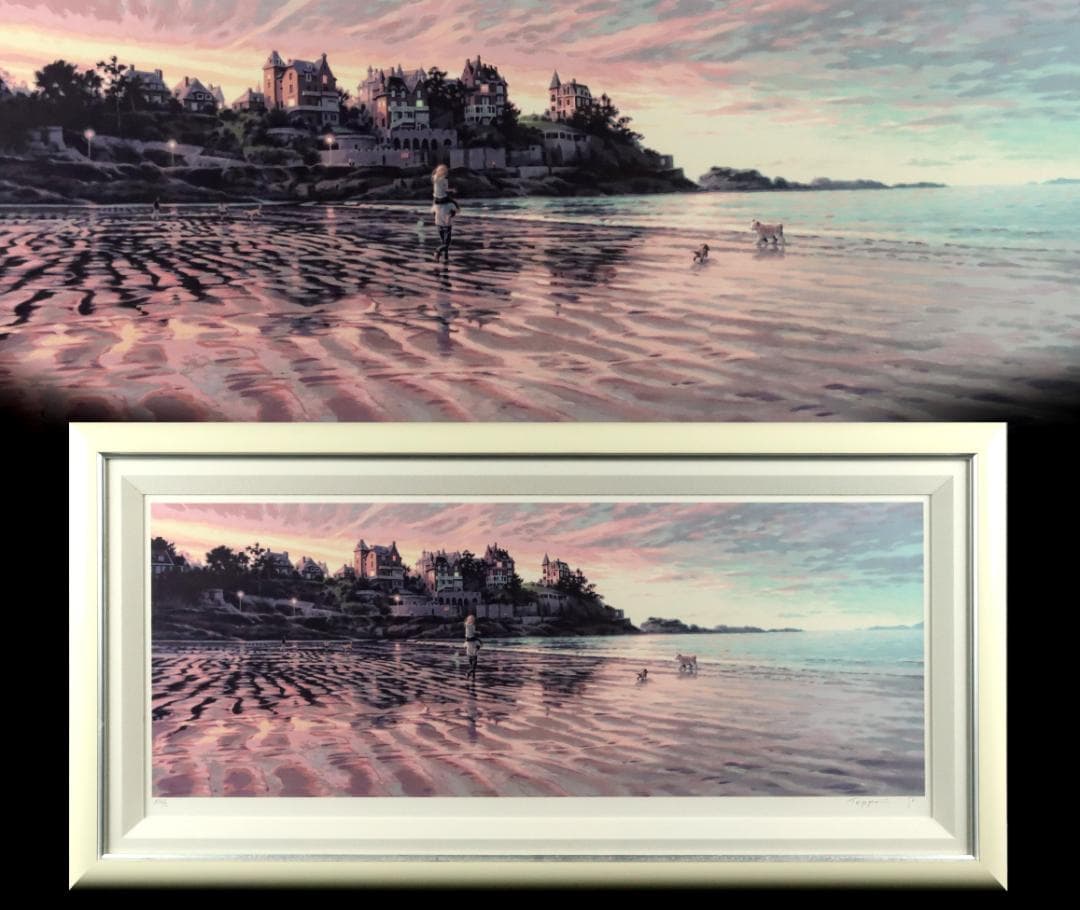 真作保証 笹倉鉄平 「エクリューズ浜」シルクスクリーン 直筆サイン 光の情景画家