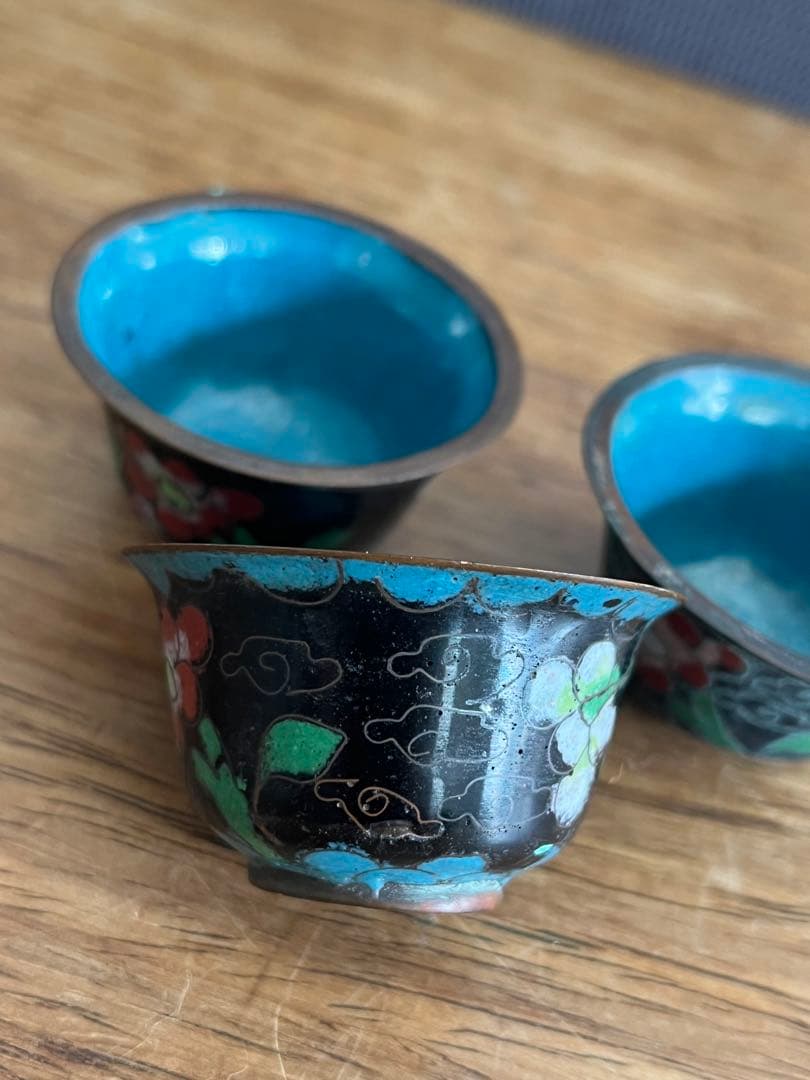 清朝末期 中華民国時代 中国七宝 七宝焼　ガラス工芸 お猪口 中国古美術