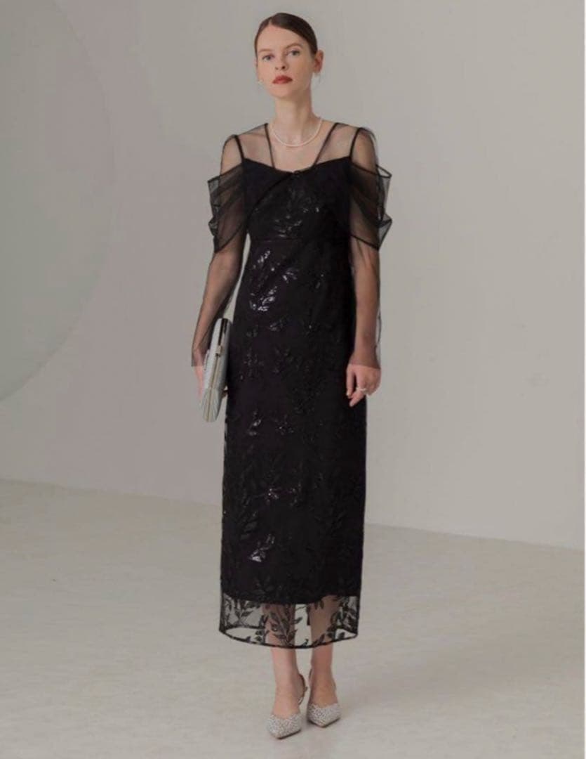 Leja オフショルダー レース パーティードレス 黒 S