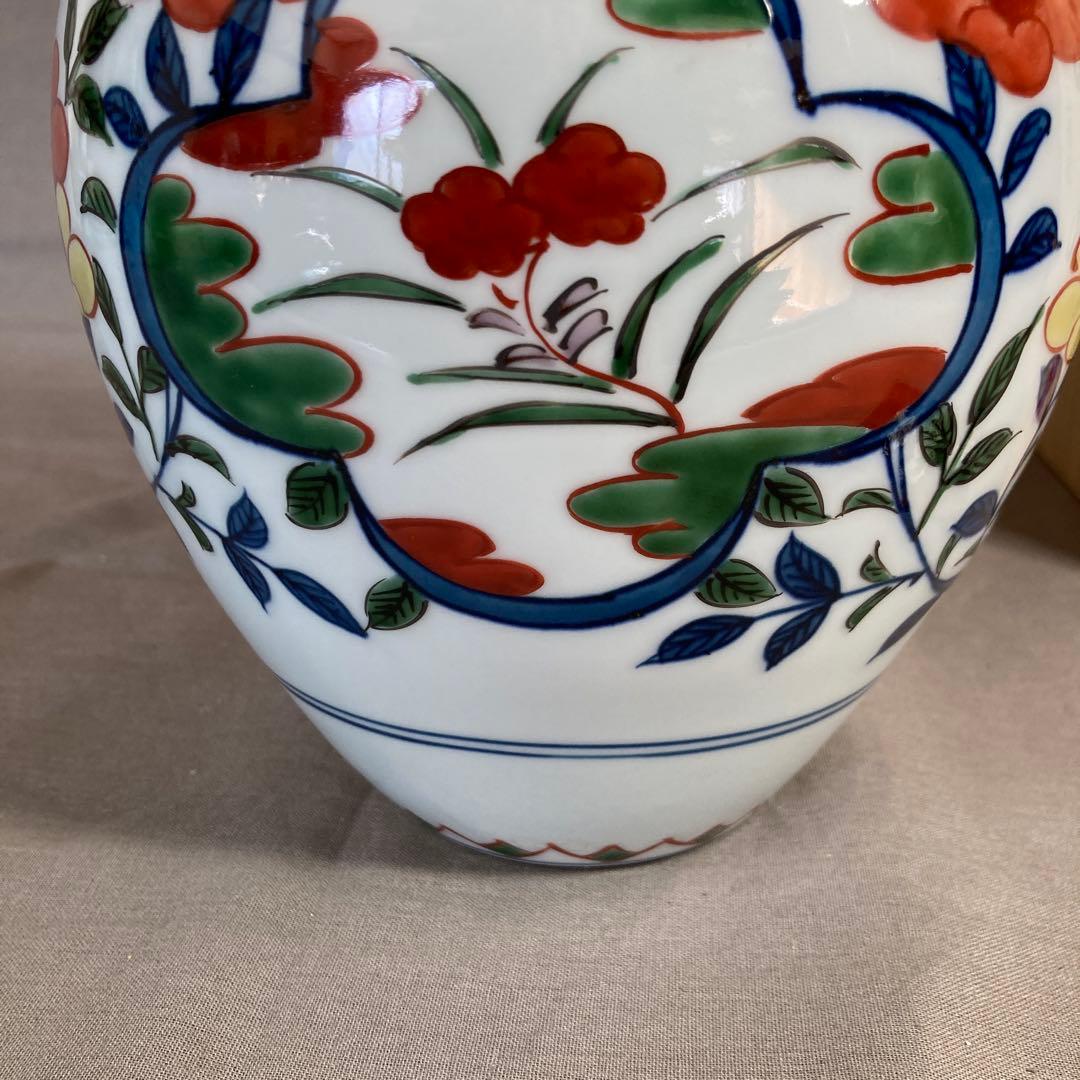 【源右衛門】古伊万里の伝統　日本の名窯　舘林源右衛門作　染錦古伊万里椿絵　花瓶