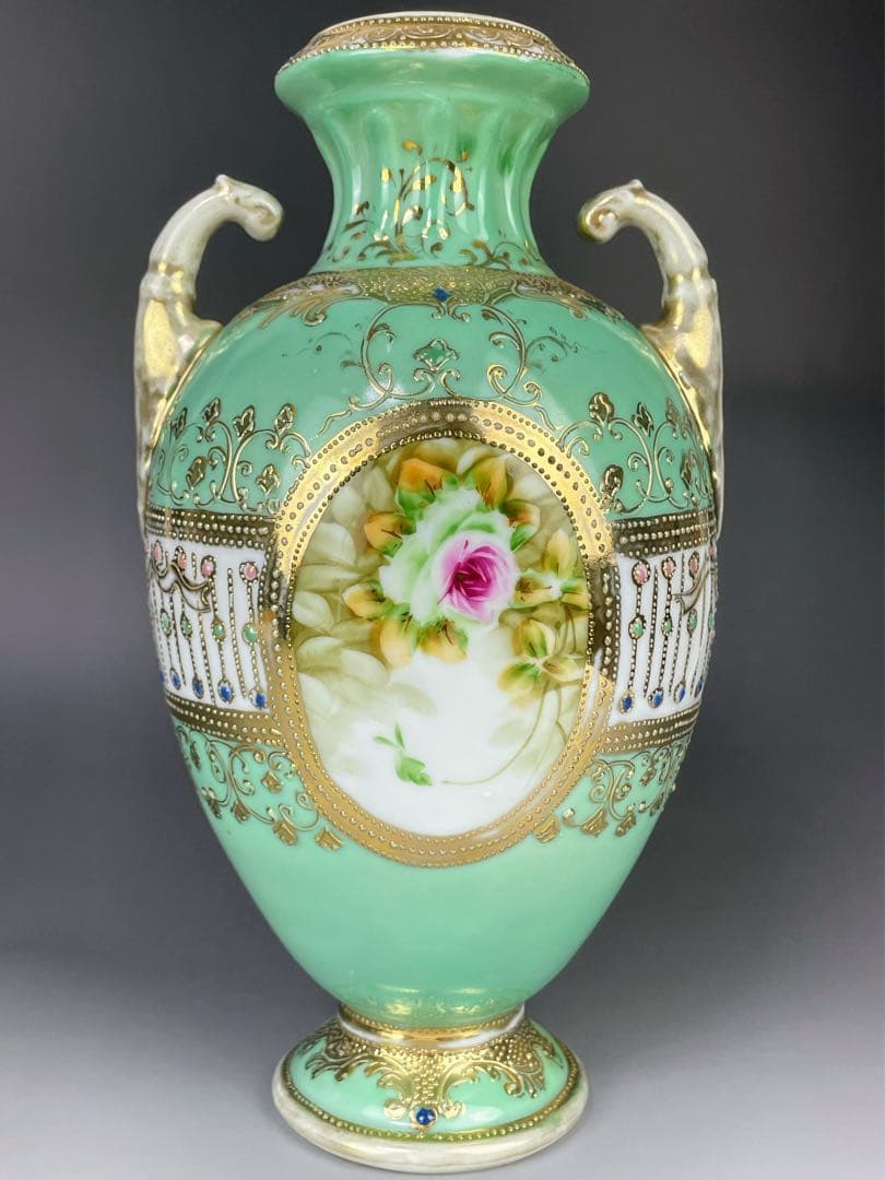 【大型】オールドノリタケ ２６㎝ アールヌーボー 薔薇紋花瓶 ジュエル ジュール