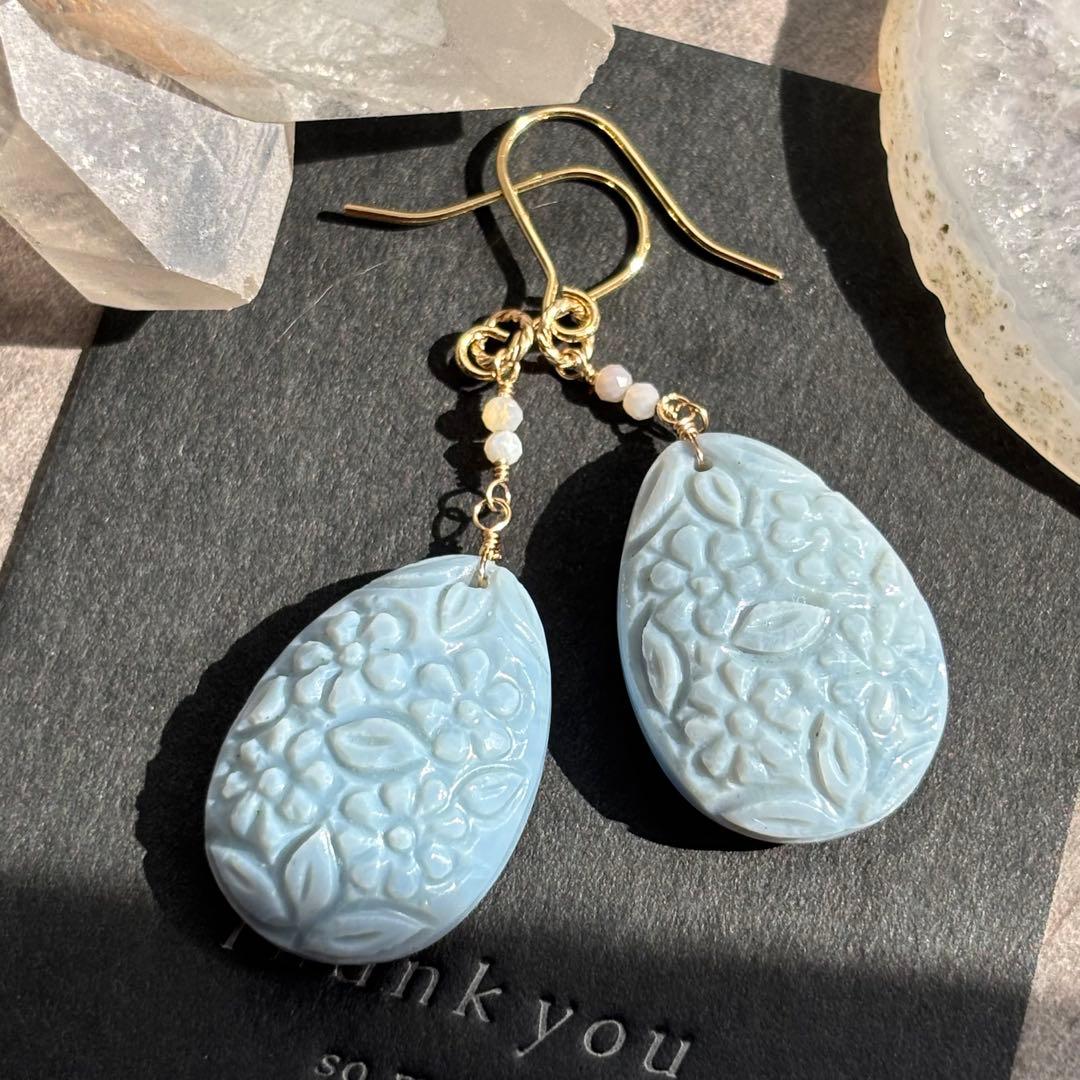 【専用です】14kgfブルーオパール✴︎フラワーガーデンカービングP260他