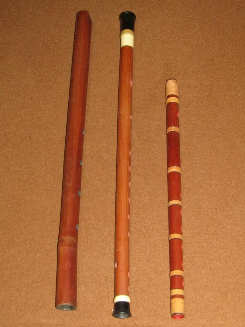 【煤篠竹　篠笛　久保井朗童在銘　明笛・尺八　全三本】和楽器