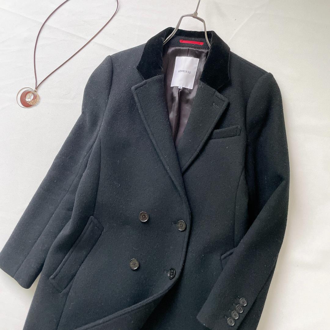 【美品】LOVELESSチェスターコート　ダブル ウールメルトン 上衿ベルベット