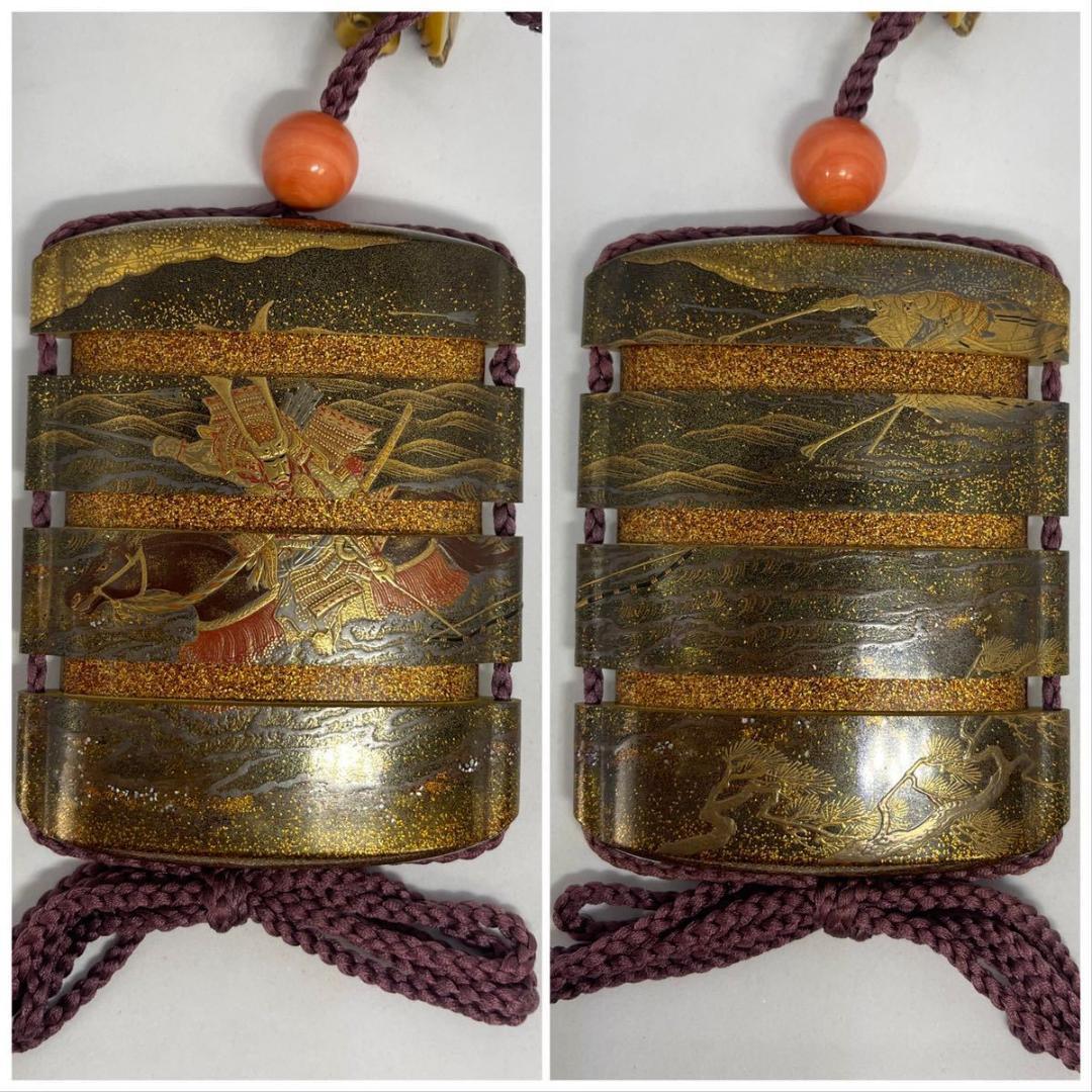 宇治川先陣争い蒔絵印籠　今泉成之作　東京美術館所蔵品同手あり・根付