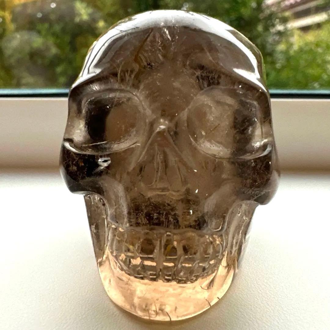 スモーキー　ルチル　スカル　146.8g ゴールデンルチル　金運