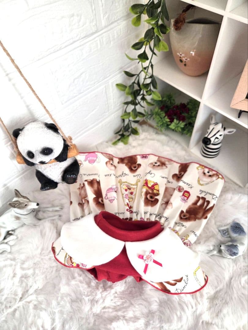 ハンドメイド犬服【可愛らしい丸襟付き・犬とスイーツ柄ワンピース】ペット服