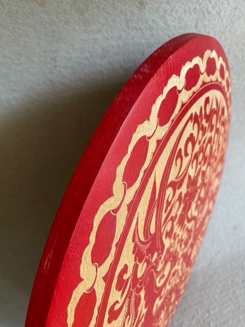 【龍鳳呈祥】龍・鳳凰柄／円盤彫刻★壁掛け・置物