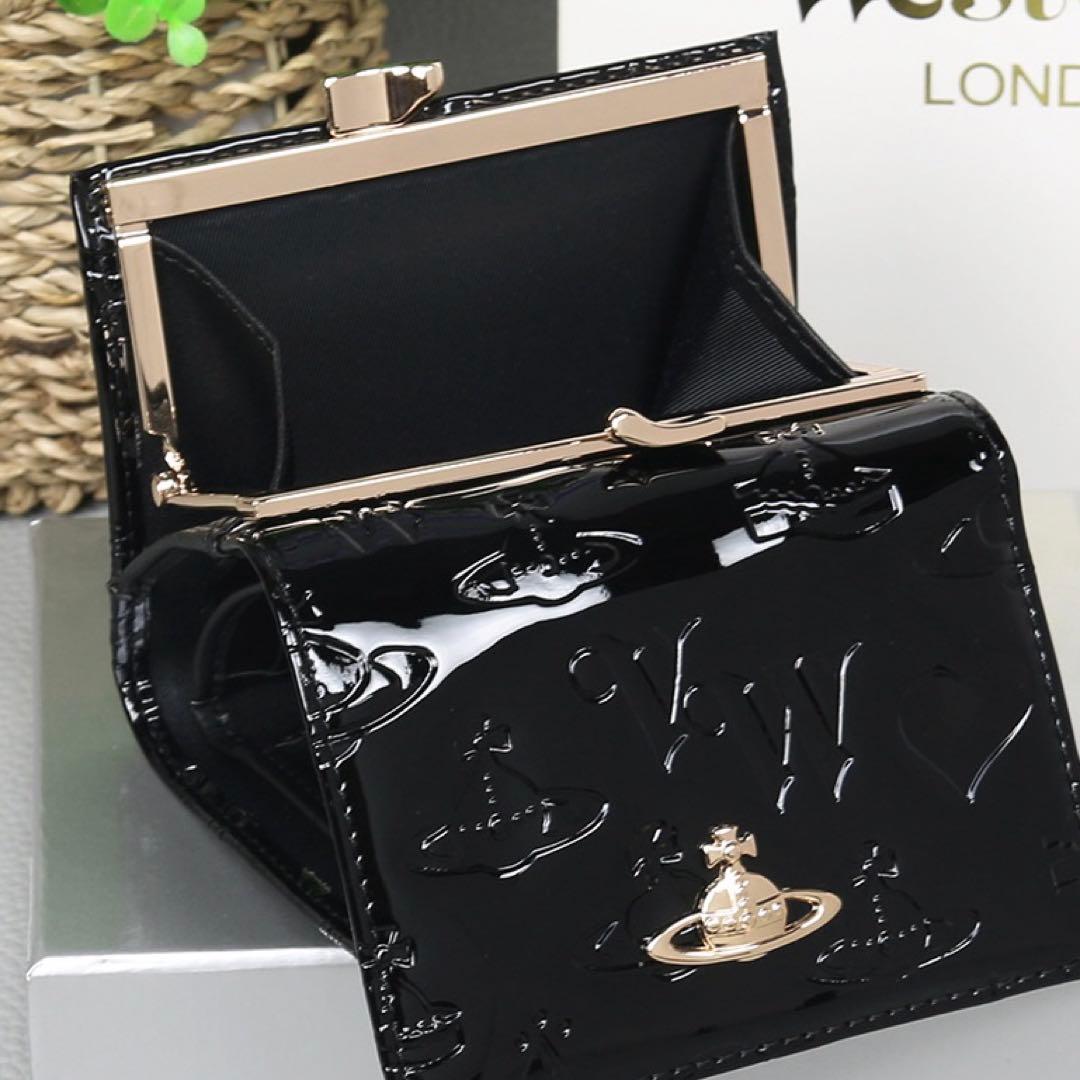 エナメル三つ折り財布 ブラック