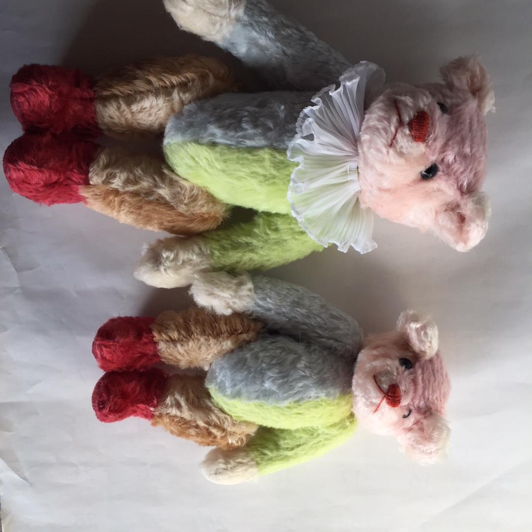 カラフルテディベア2体　パッチワーク　マルチカラー　作家