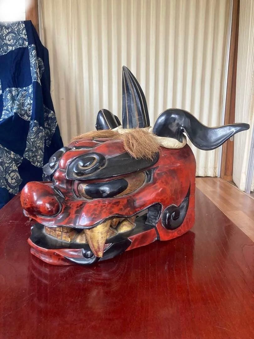 獅子頭 獅子舞 木製 特大 工芸品 骨董品 祭り