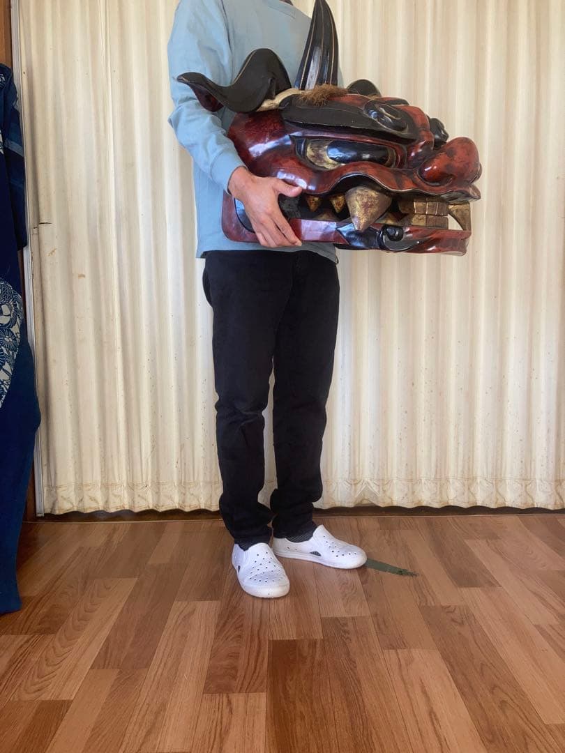 獅子頭 獅子舞 木製 特大 工芸品 骨董品 祭り