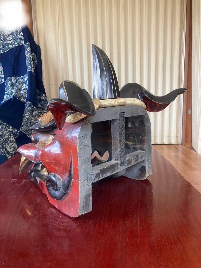 獅子頭 獅子舞 木製 特大 工芸品 骨董品 祭り