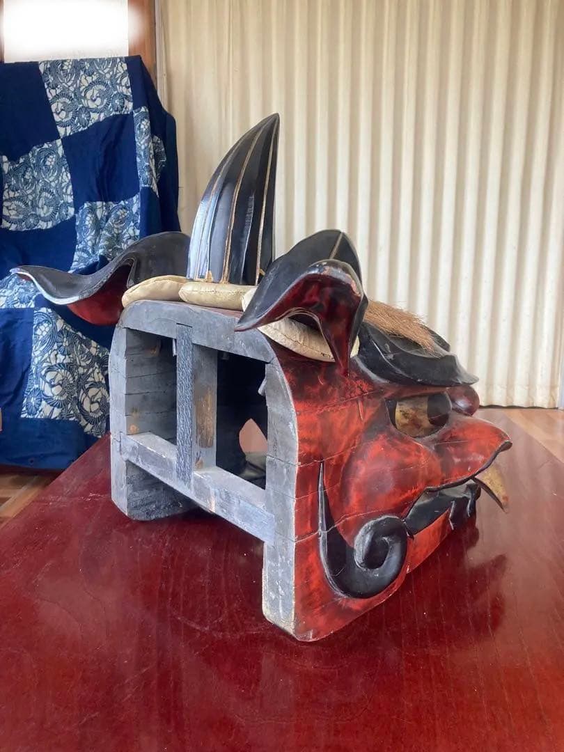 獅子頭 獅子舞 木製 特大 工芸品 骨董品 祭り