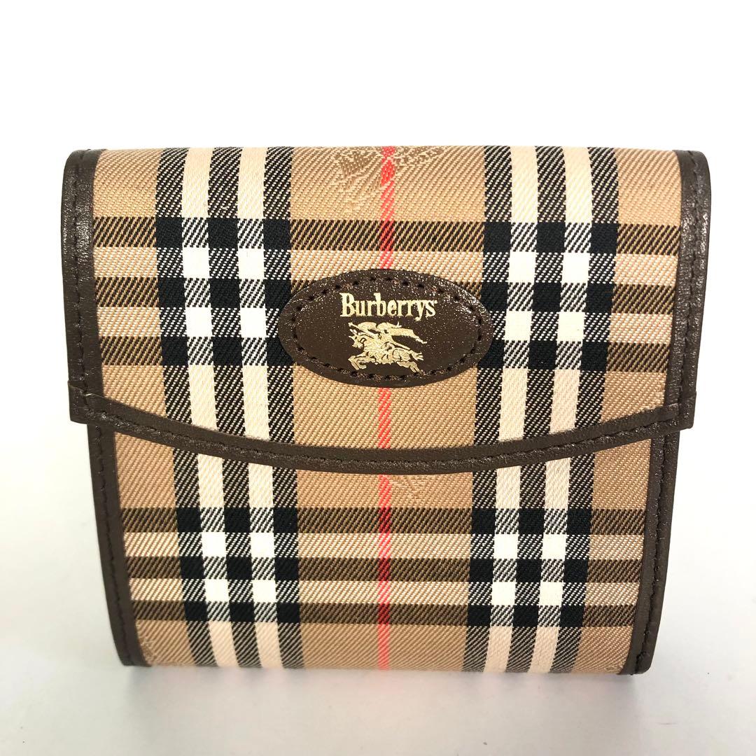 【未使用品】バーバリー 二つ折り財布 ノバチェック キャンバス ブラウン
