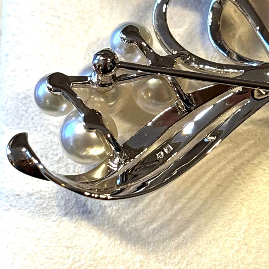 完売品☆ミキモト☆MIKIMOTO☆パール5珠　シルバー　花束ブローチ