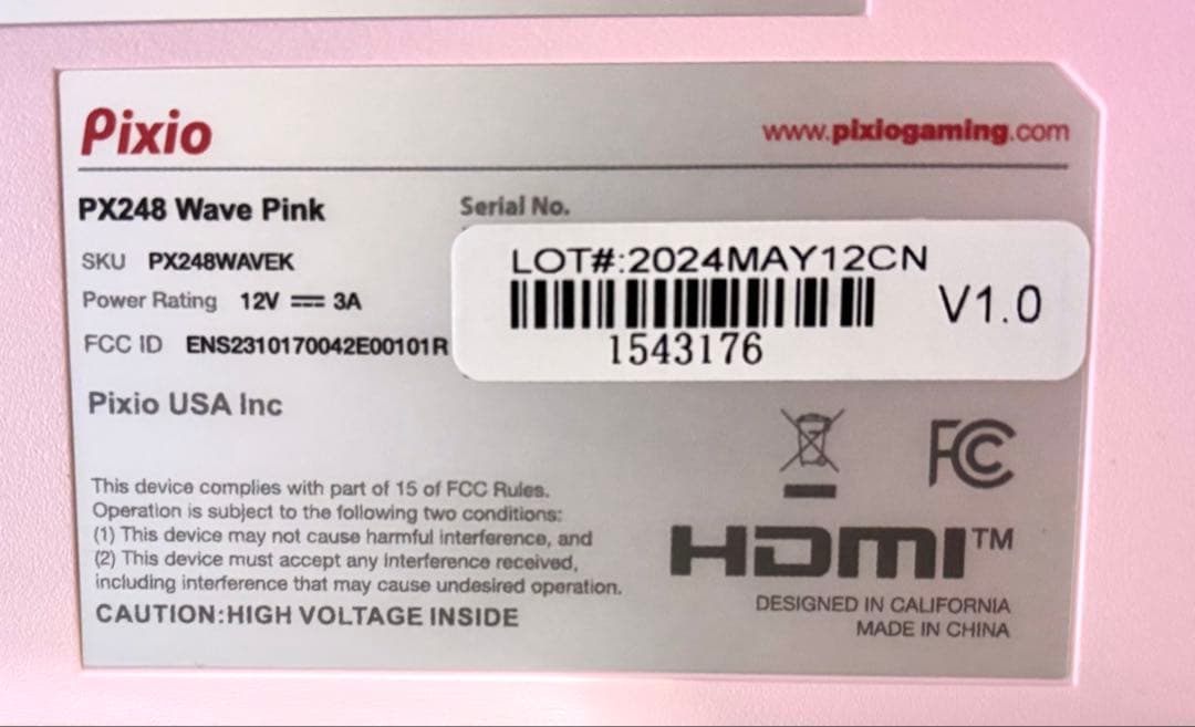 ピクシオ PX248 ウェーブパステルピンク　ゲーミングモニター