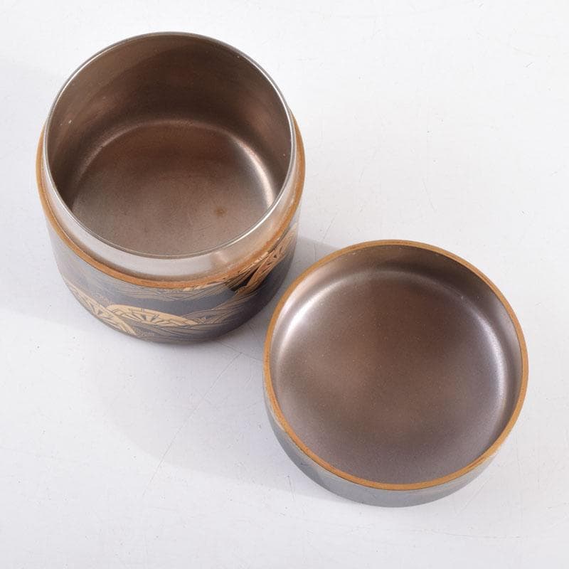 はるこ　茶道具　塗師川瀬表完作　源氏車蒔絵雪吹茶入　共布共箱　V　8966