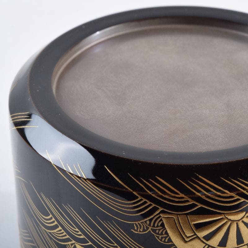 はるこ　茶道具　塗師川瀬表完作　源氏車蒔絵雪吹茶入　共布共箱　V　8966