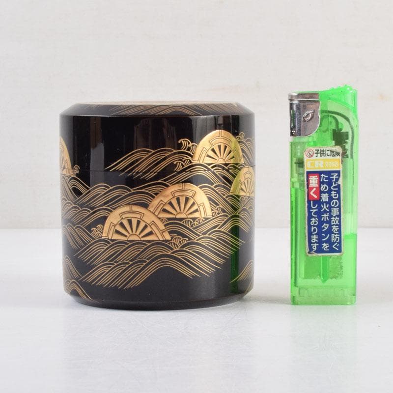 はるこ　茶道具　塗師川瀬表完作　源氏車蒔絵雪吹茶入　共布共箱　V　8966