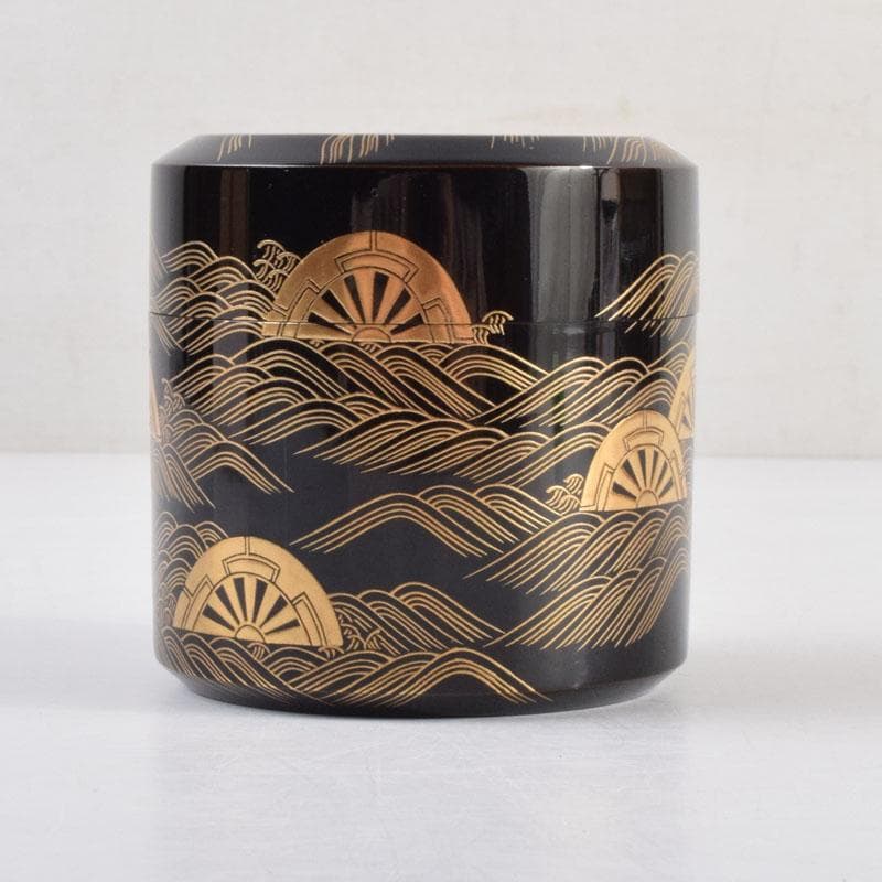 はるこ　茶道具　塗師川瀬表完作　源氏車蒔絵雪吹茶入　共布共箱　V　8966