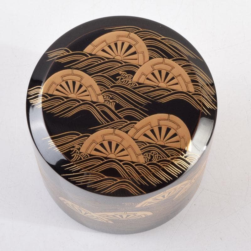 はるこ　茶道具　塗師川瀬表完作　源氏車蒔絵雪吹茶入　共布共箱　V　8966