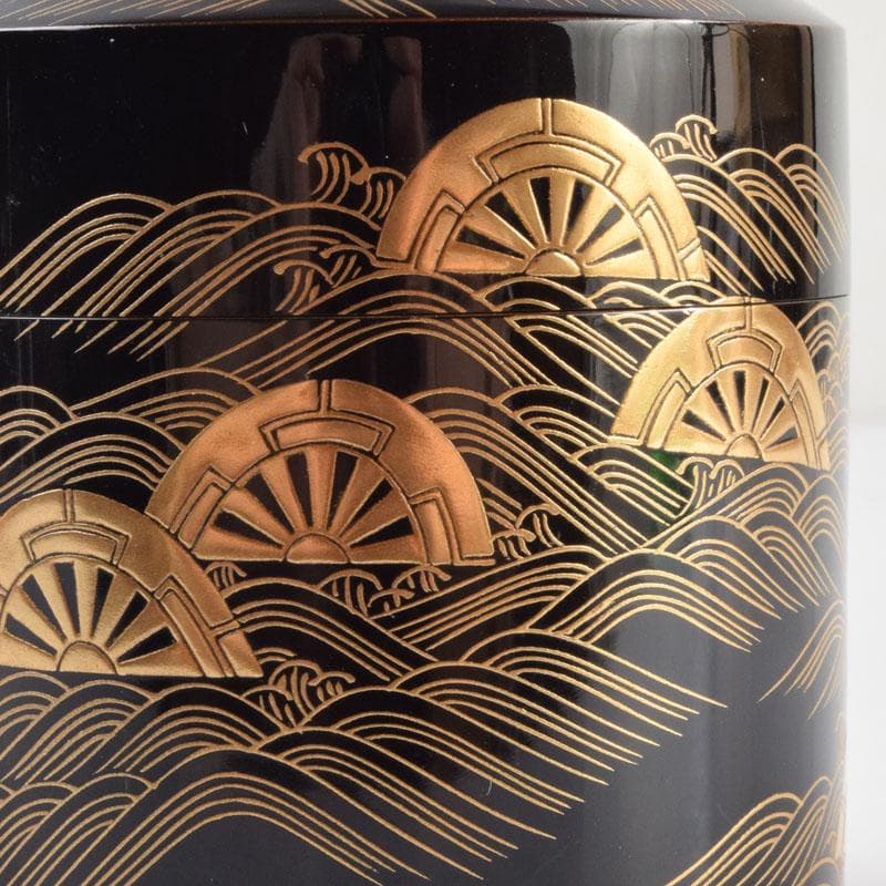 はるこ　茶道具　塗師川瀬表完作　源氏車蒔絵雪吹茶入　共布共箱　V　8966