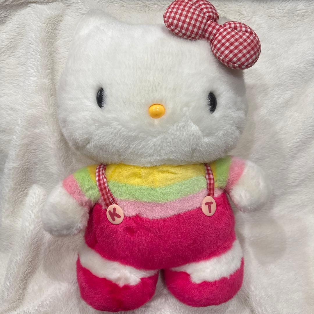 激レア　ハローキティ　大ぬいぐるみ　ボーダー　チェック　レトロ　自立