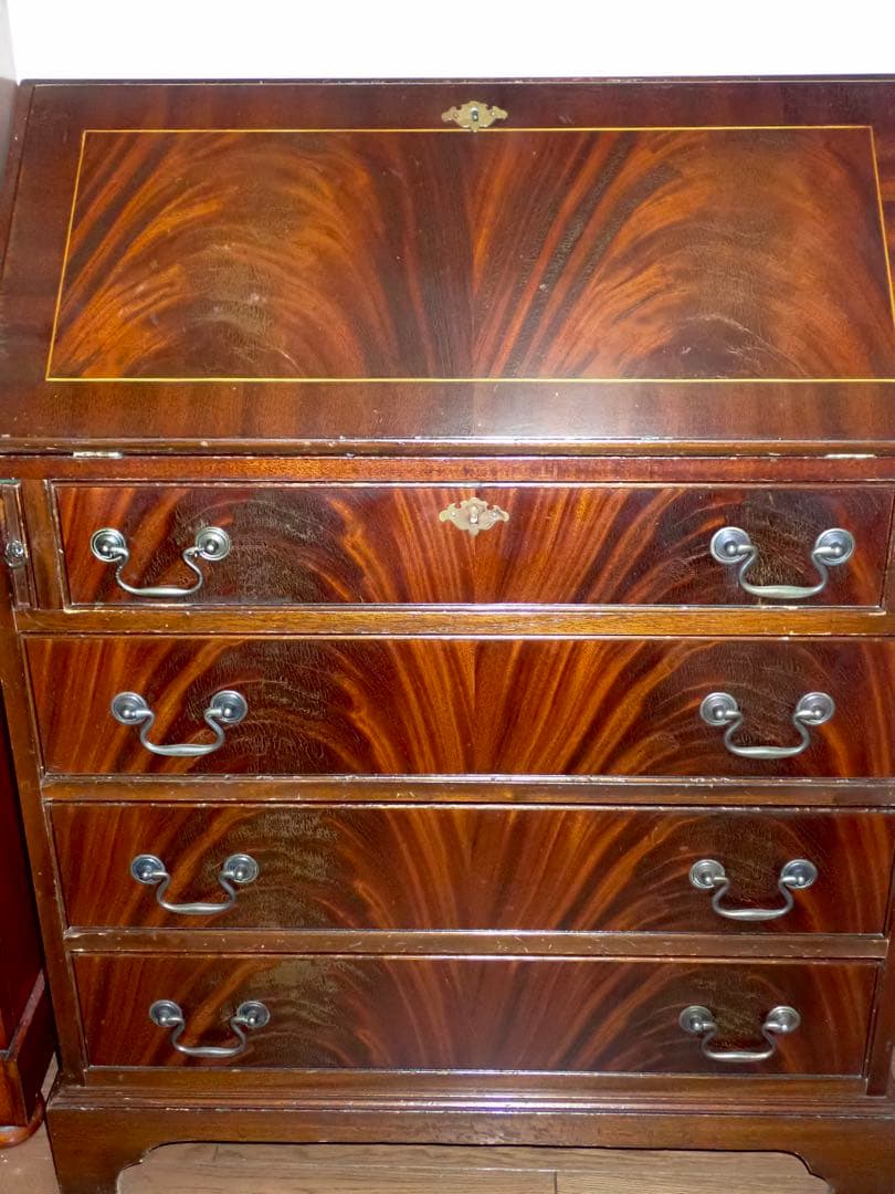 英国 1950年 ライティングビューロー マホガニー 鍵付き アンティークデスク