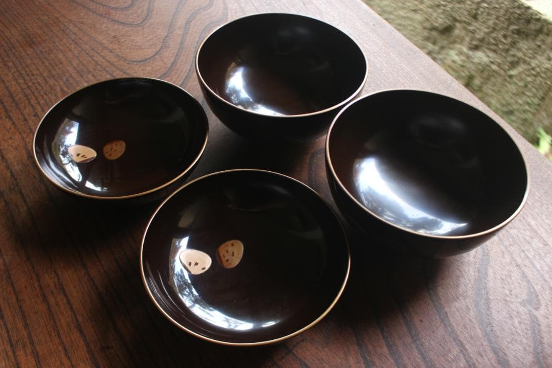 時代逸品！時代金縁黒漆に極上貝桶蒔絵の映えるお椀2点（検検京塗輪島塗蒔絵椀