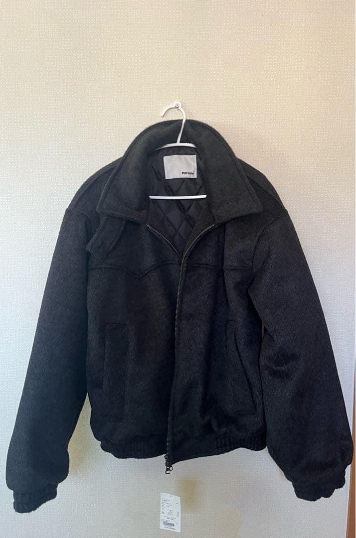 ウール混シャギースタンドネックフライトジャケット　Perushu