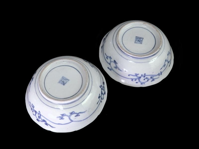 古伊万里　染錦　獅子に七宝紋の図　膾皿　２客　D797AS-fbqy