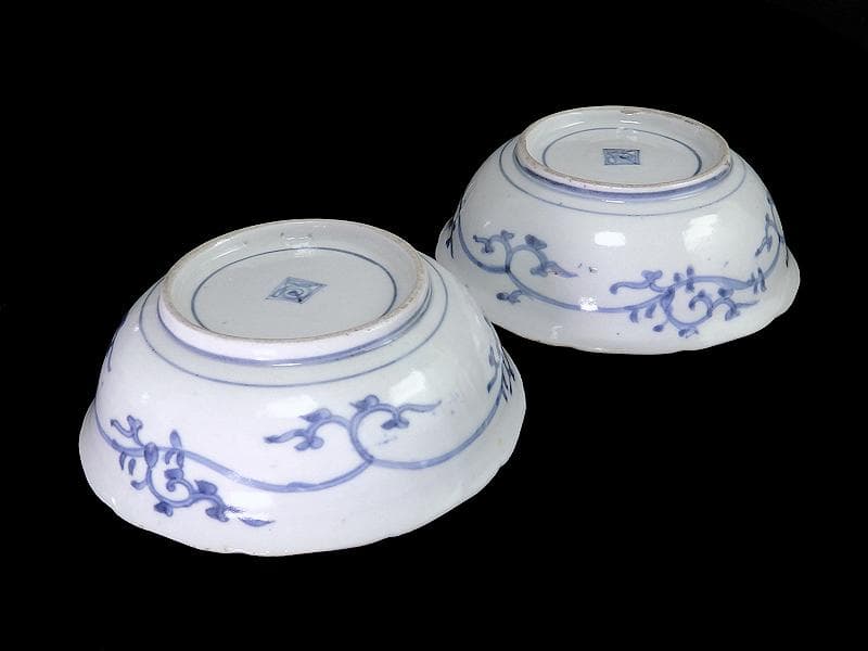 古伊万里　染錦　獅子に七宝紋の図　膾皿　２客　D797AS-fbqy