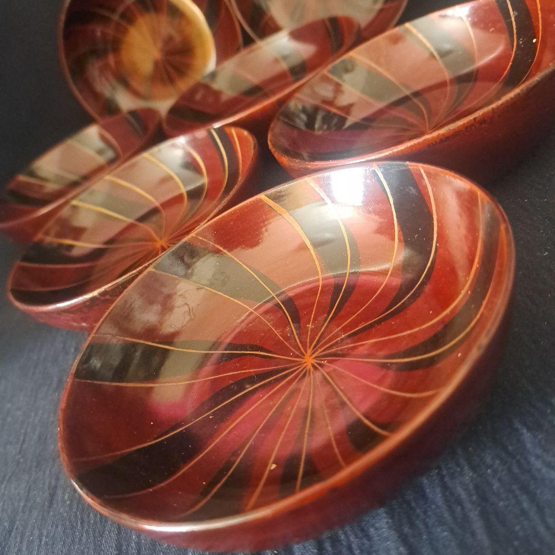 「グッド デザイン！木のお皿(直径11cm. 高さ3cm)」 木製漆器7客セット