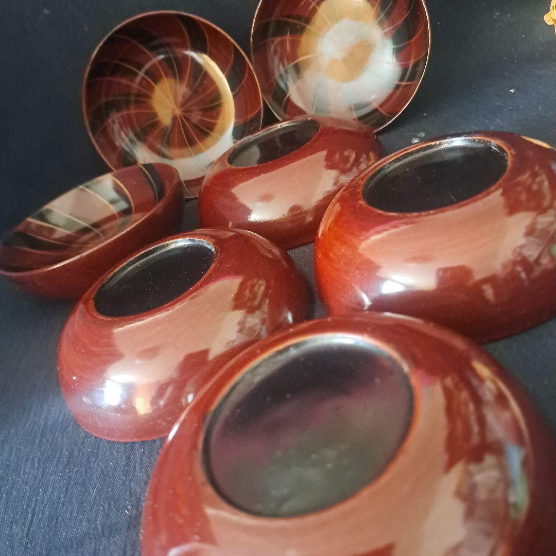 「グッド デザイン！木のお皿(直径11cm. 高さ3cm)」 木製漆器7客セット