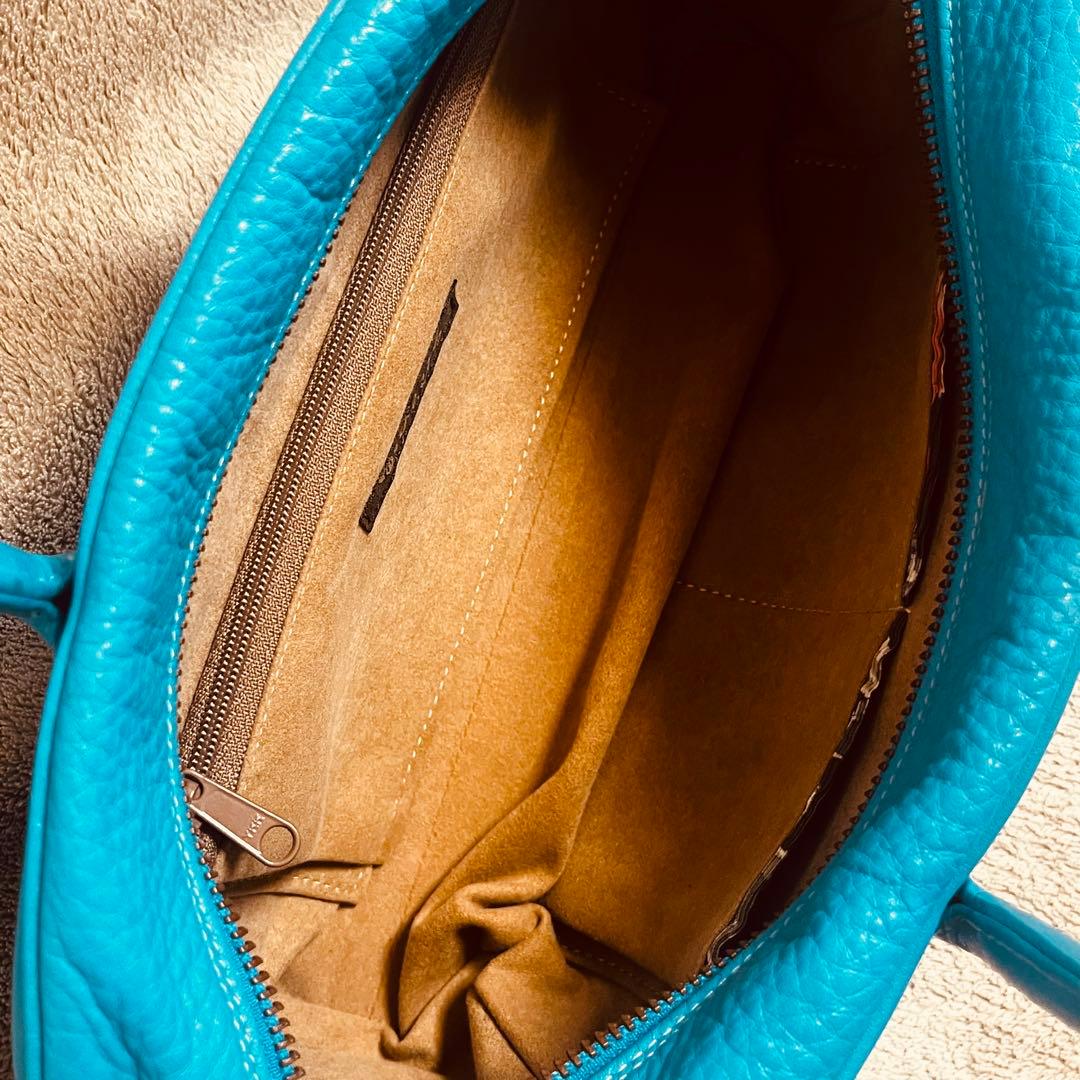 美品 本革 利休バッグ 和装バッグ レザー 青緑 ピーコックグリーン ブルー