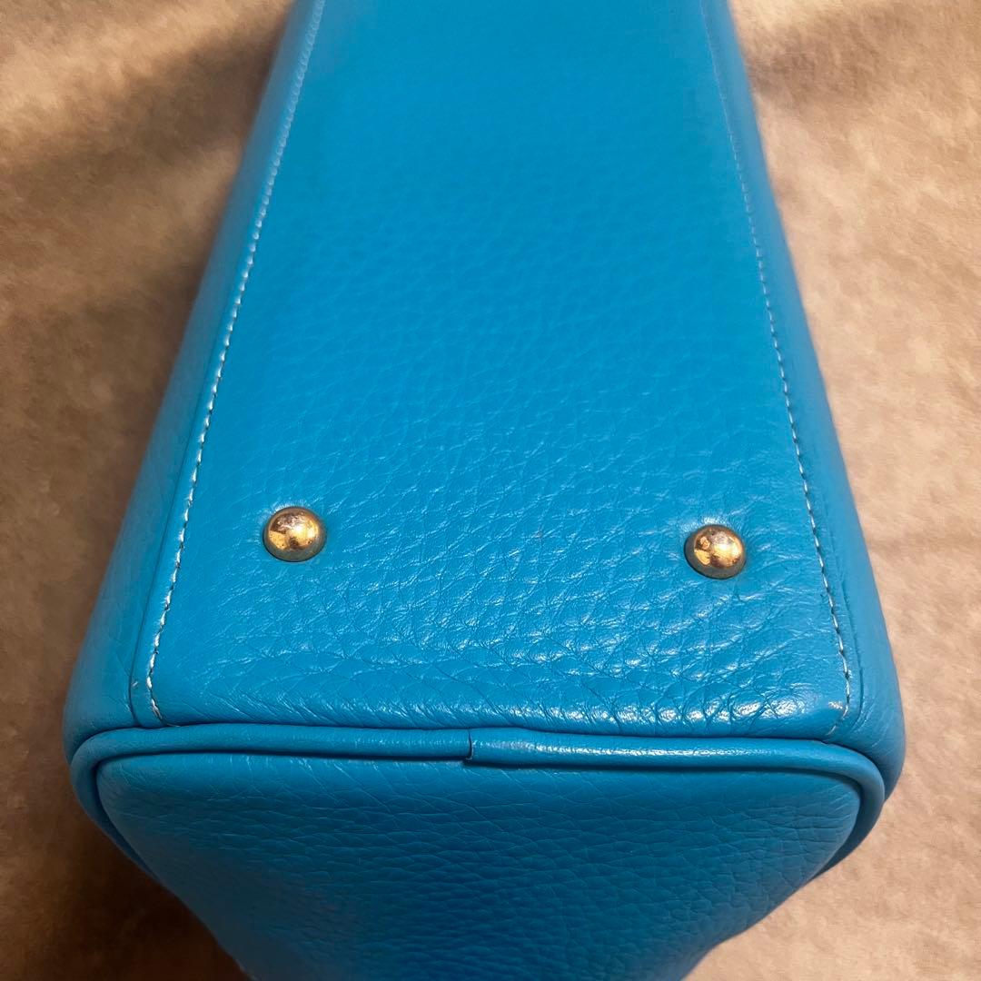 美品 本革 利休バッグ 和装バッグ レザー 青緑 ピーコックグリーン ブルー