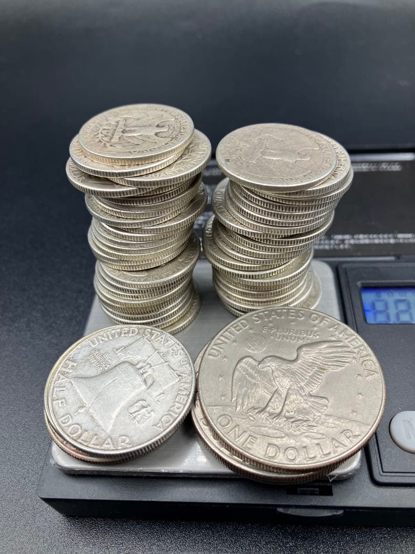 アメリカ 白銅貨25セント50枚 ケネディ50セント銀貨4枚 銀貨1ドル3枚