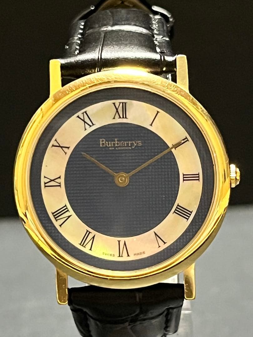 ★超絶美品！バーバリー6000G ネイビーシェル文字盤　メンズ腕時計　稼働