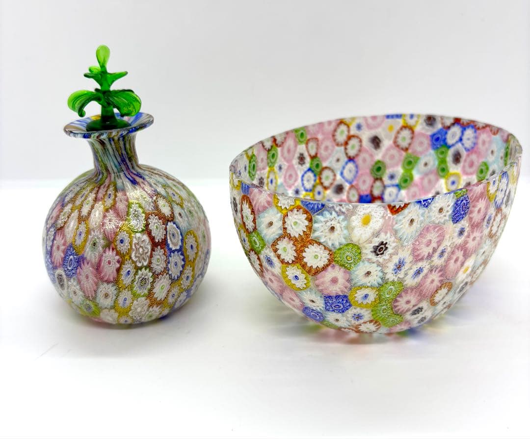 #ムラノガラス ミルフィオリ香水瓶 & ボウル セット　ベネチアンガラスP-3m