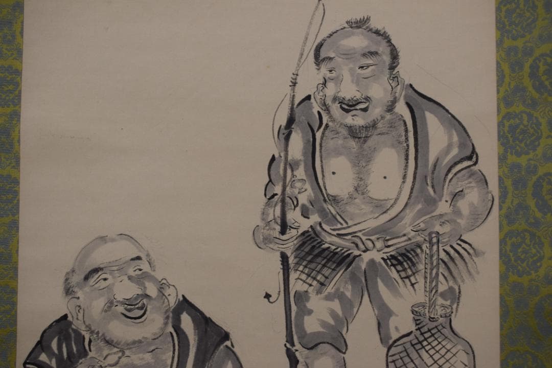 夢山人/漁礁問答画賛/掛軸☆宝船☆Z-476