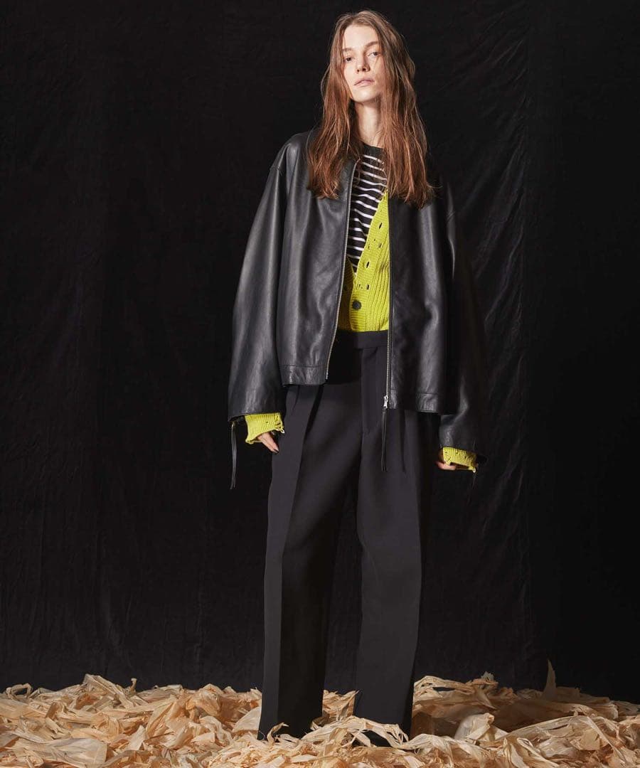 メゾンスペシャル ラムレザープライムオーバー襟付きシングルライダースジャケット