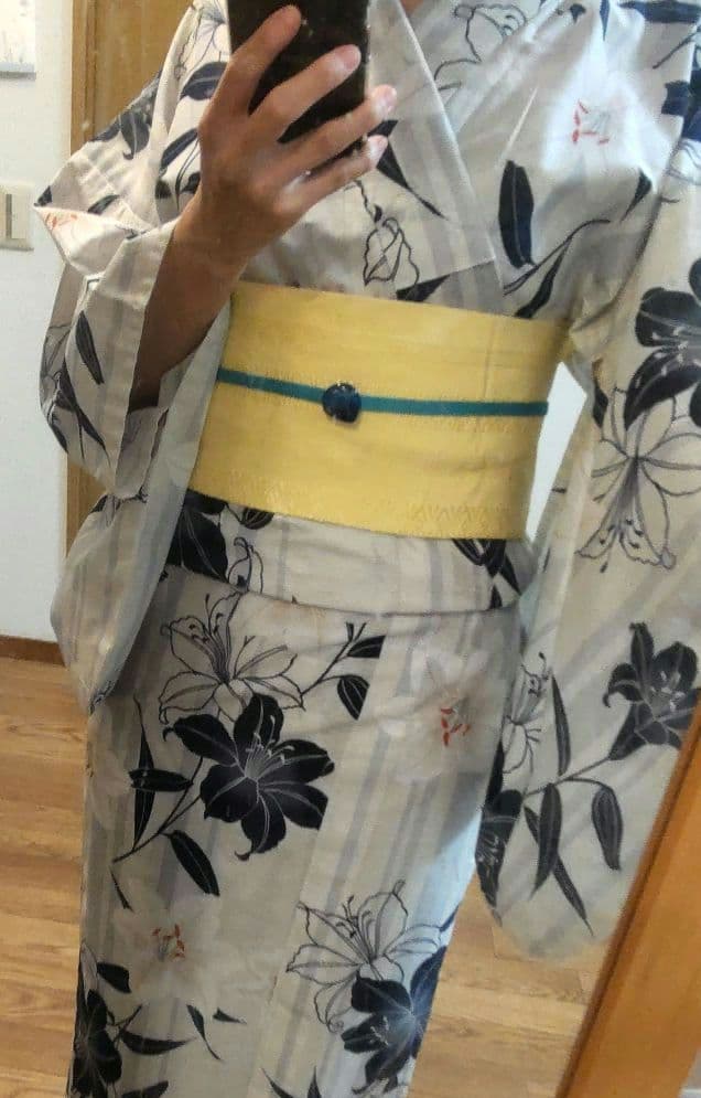 花古今　綿絽浴衣と帯セット　高島屋購入　百合柄