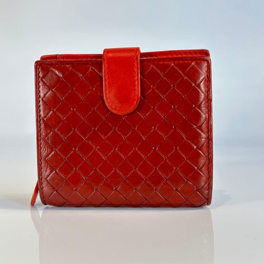 ボッテガヴェネタ イントレ 二つ折り レッド コンパクト ラウンドファスナー