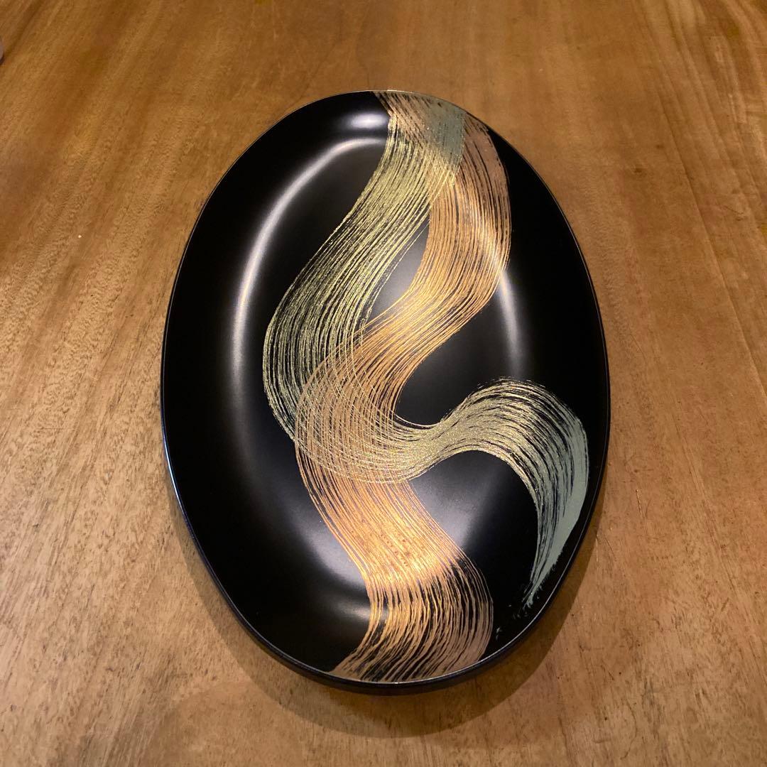 宮内庁御用達 山田平安堂 オーバルプレート 龍水 漆器 金蒔絵